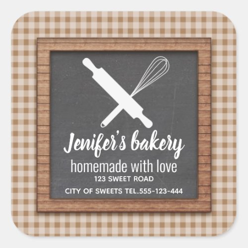 Plaid Chalkboard whisk rolling pin bakery Square Sticker