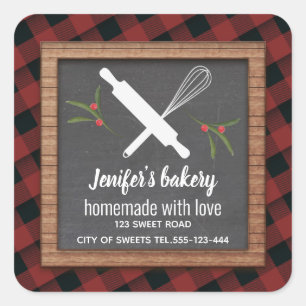 Plaid Chalkboard whisk rolling pin bakery Square Sticker