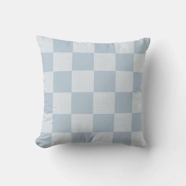 Plaid Check Pattern Pastel Blue Throw Pillow (Front)