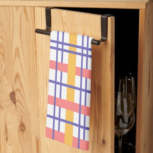  Plaid Check pattern Print Salmon Ocher Purple Kitchen Towel