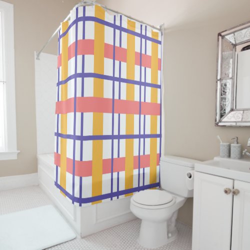  Plaid Check pattern Print Salmon Ocher Purple Shower Curtain