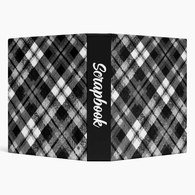 Plaid Check Tartan Black White Farmhouse Modern 3 Ring Binder (Background)