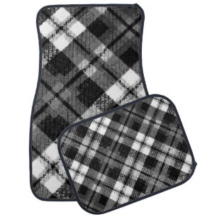 Plaid Check Tartan Black White Farmhouse Modern Car Floor Mat