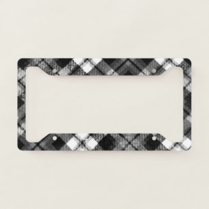 Plaid Check Tartan Black White Farmhouse Modern License Plate Frame