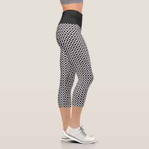Plaid Checker Black and White Checkered Pattern Capri Leggings