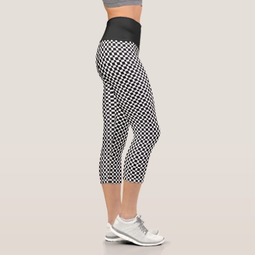 Plaid Checker Black and White Checkered Pattern Capri Leggings