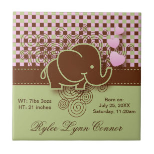 Plaid Checker Elephant Design   Pink Brown Green Ceramic Tile