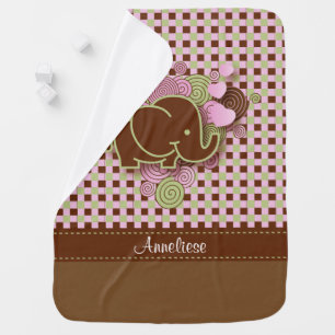 Plaid Checker Elephant Design Pink Brown Green Receiving Blanket