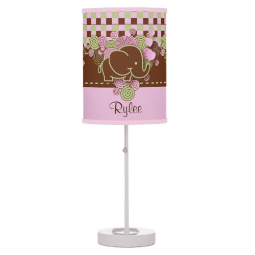 Plaid Checker  Elephant  Pink Brown Green Table Lamp
