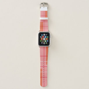 Plaid Checkered Fabric Pattern in pink, pale oran Apple Watch Band