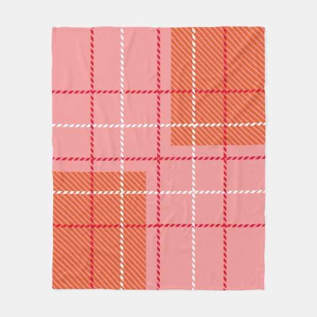 Plaid Checkered Fabric Pattern in pink,  pale oran Fleece Blanket (Front)