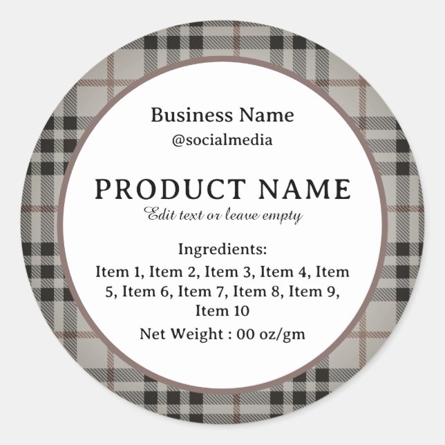 Plaid Checkered Modern Ingredients Product Label (Front)