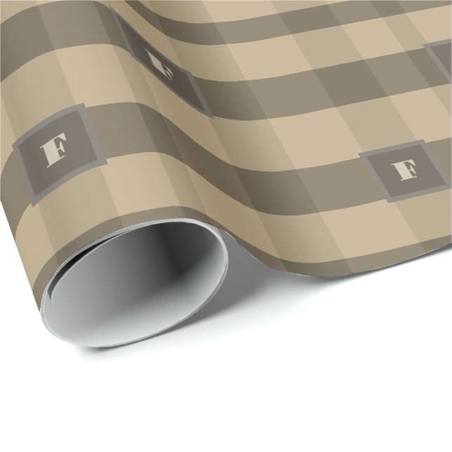 Plaid Checkered Monogram Brown Beige Tan Wrapping Paper (Roll Corner)
