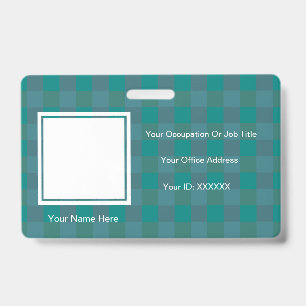 Plaid Checkered Teal Photo Text Templates Employee Badge