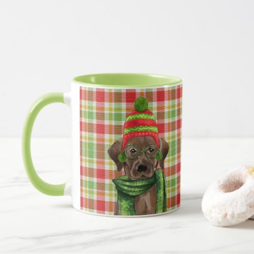 Plaid Chocolate Lab Dog Lovers Christmas Holiday Mug