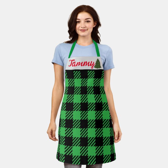 Plaid Christmas Apron - Personalized Holiday Gift (Worn)