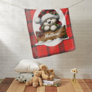 Plaid Christmas Bear Baby Blanket