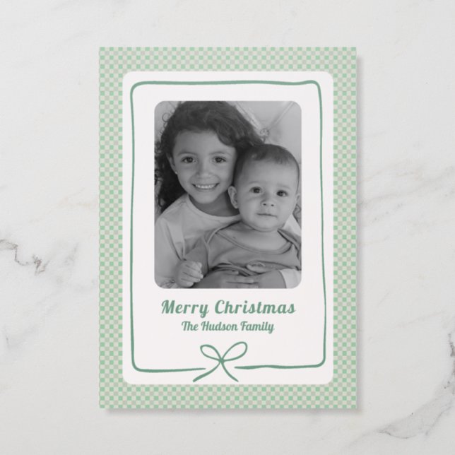 Plaid & Christmas Bow Letterpress Card (Front)