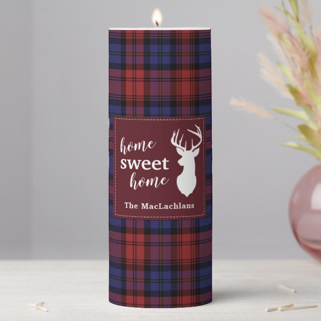 Plaid Christmas Clan MacLachlan Personalized Plaid Pillar Candle (In Situ)