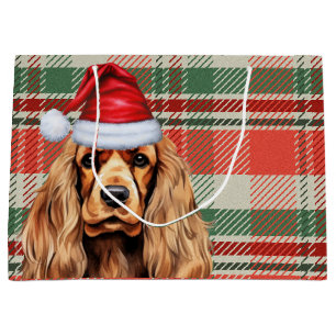 Plaid Christmas Cocker Spaniel Dog Large Gift Bag