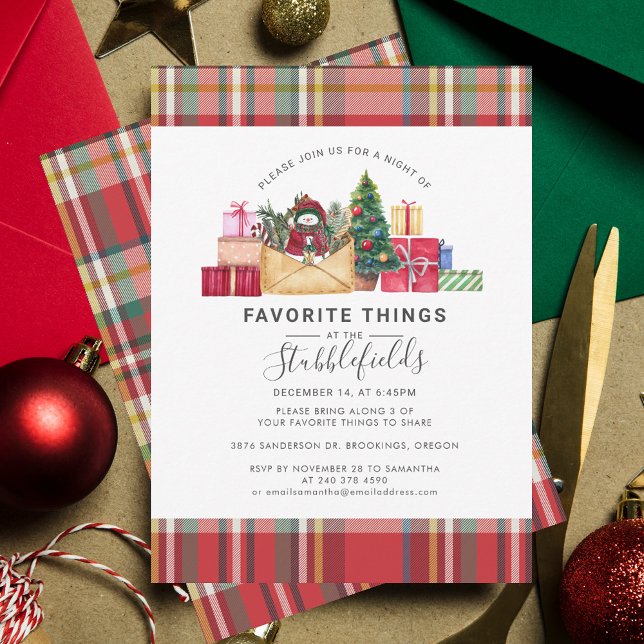 Plaid Christmas Favorite Things Holidays Party Invitation (Plaid Rustic Christmas Favorite Things Gathering Invitation)