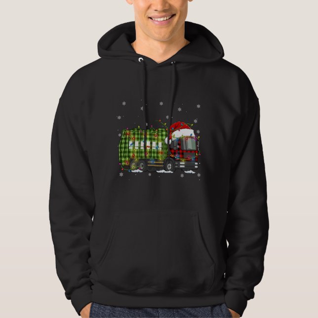 Plaid Christmas Garbage Truck Pajamas Hoodie (Front)