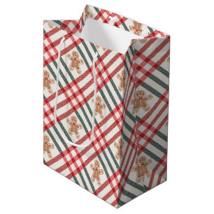 Plaid Christmas Gingerbread Red Green Medium Gift Bag