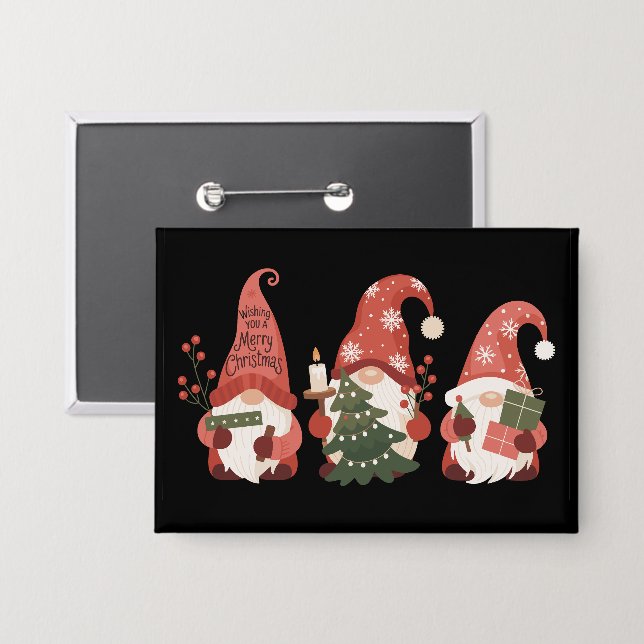 Plaid Christmas Gnomes Santa Funny Merry Christmas Button (Front/Back)