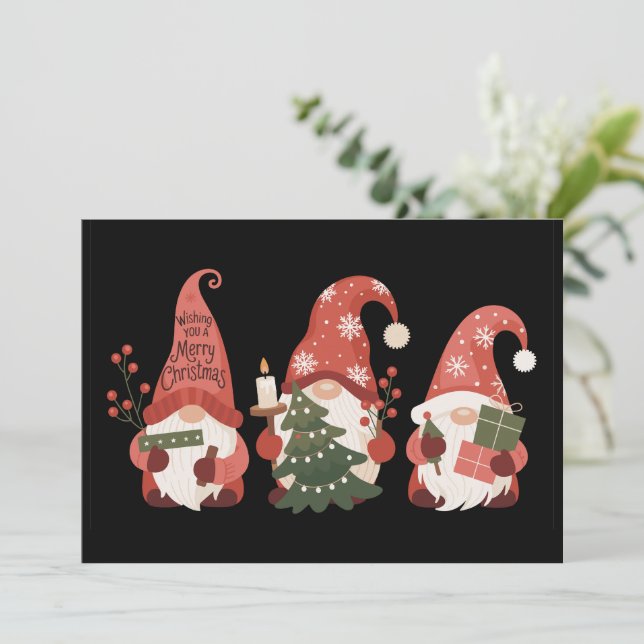 Plaid Christmas Gnomes Santa Funny Merry Christmas Holiday Card (Standing Front)