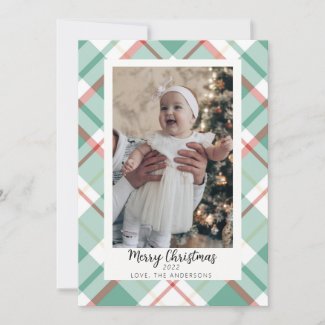 Plaid Christmas Greed and Red Photo Holiday Card
