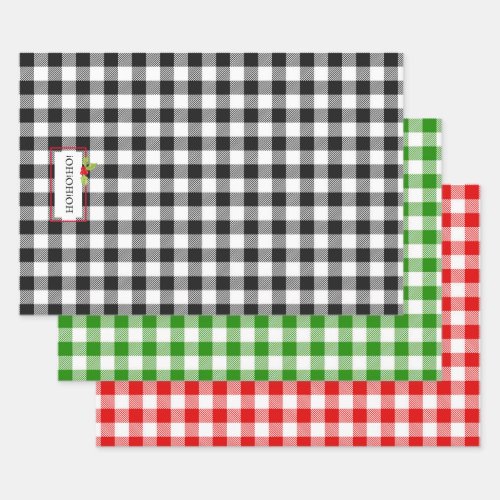 Plaid Christmas Holiday Black White Red Green  Wrapping Paper Sheets