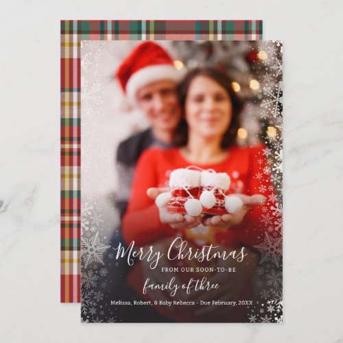 Plaid Christmas Holiday Couple Photo Pregnancy Announcement