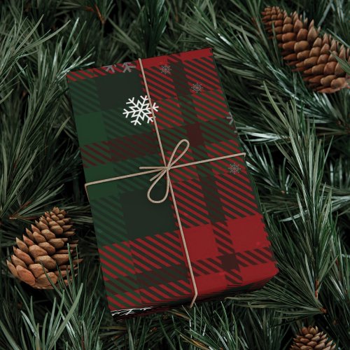 Plaid Christmas Holiday Snowflakes Pattern Wrapping Paper