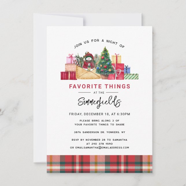 Plaid Christmas Holidays Favorite Things Party Invitation (Front)