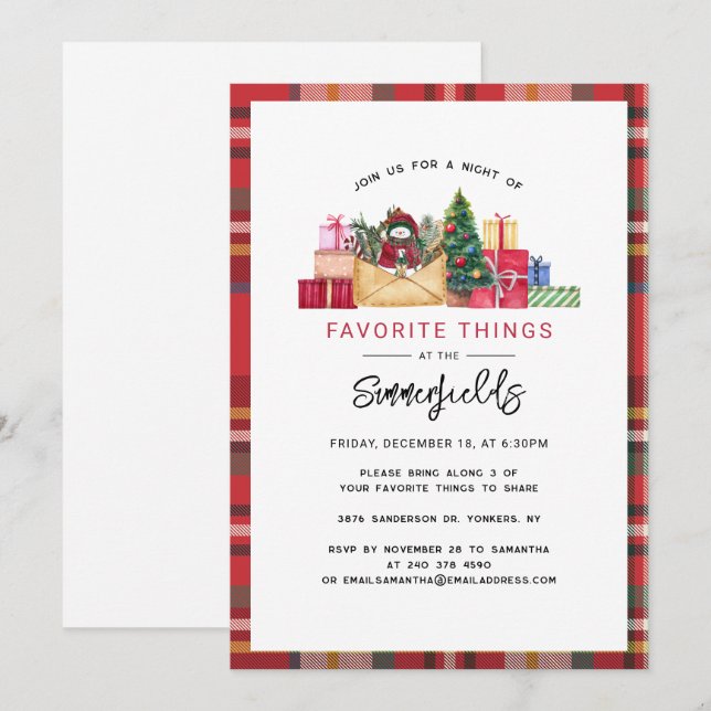 Plaid Christmas Holidays Favorite Things Party Invitation (Front/Back)