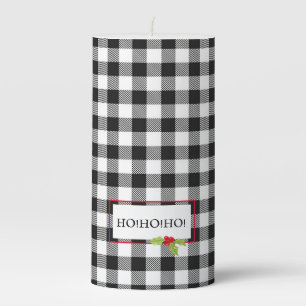 Plaid Christmas Holly Ho! Ho! Ho! Classic Holiday  Pillar Candle