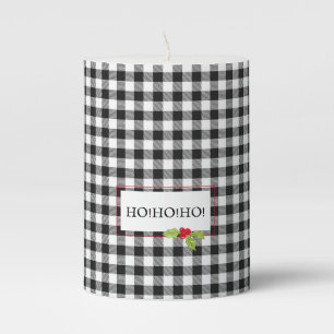 Plaid Christmas Holly Ho! Ho! Ho! Classic Holiday  Pillar Candle