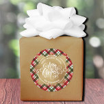 Plaid Christmas Homemade Holiday Baking Classic Round Sticker<br><div class="desc">Merry Christmas in chic white lettering on a splash of faux gold foil,  these round stickers are personalized with Sweet Holiday Wishes and your family name in chic lettering on a holiday plaid pattern. MATCHING paper plates,  napkins and MORE designs in our store.</div>