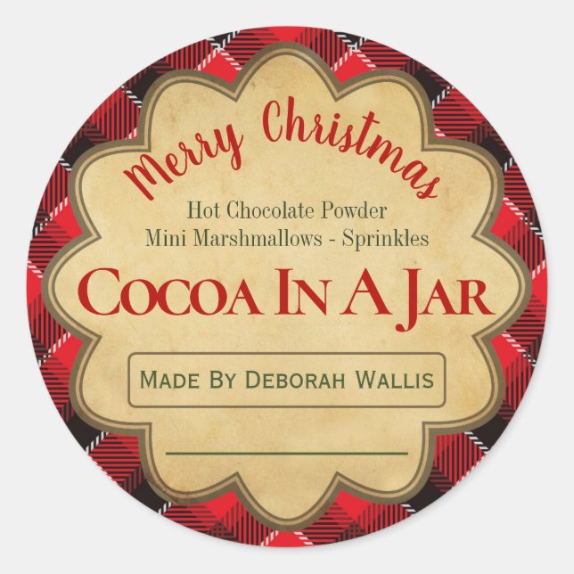 Plaid Christmas Hot Chocolate Cocoa In A Jar Ideas Classic Round Sticker (Front)