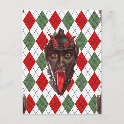 plaid christmas krampus holiday postcard