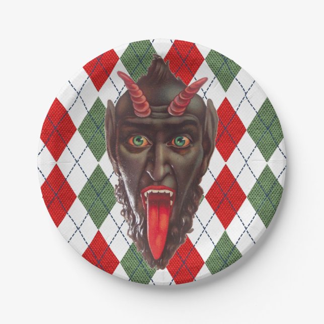 plaid christmas krampus paper plates (Front)