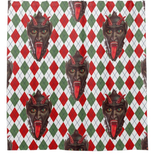 plaid christmas krampus shower curtain (Front)