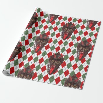 Plaid Christmas Krampus  Wrapping Paper by funnychristmas at Zazzle