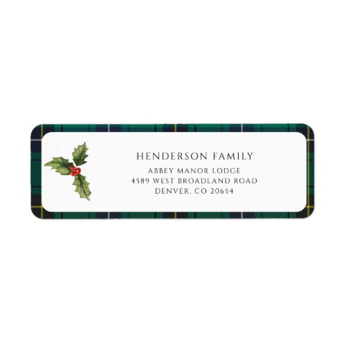 Plaid Christmas Mistletoe Tartan Return Address Label