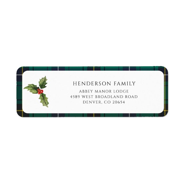 Plaid Christmas Mistletoe Tartan Return Address Label (Front)
