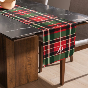 Plaid Christmas Monogram Name Holiday Pattern Medium Table Runner