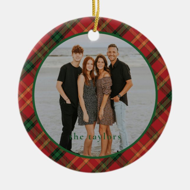 Plaid Christmas Ornament with Photo (Front)