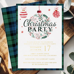Plaid Christmas Party Rustic Campbell Tartan Gold Foil Invitation