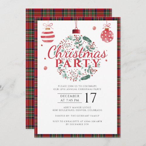 Plaid Christmas Party Rustic Stewart Tartan Invitation