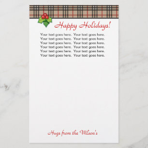 Plaid Christmas Personal Stationery Red